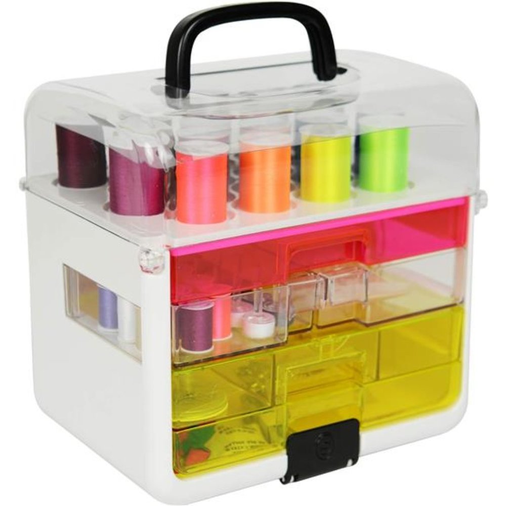 255 Piece - Sewing Kit & Craft Organizer - Sewing Case Storage with Thread, Neon
